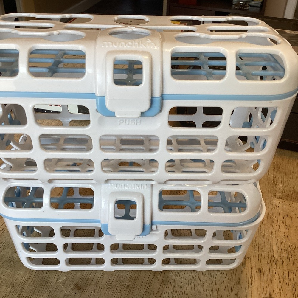 Set of 2 Munchkin High Capacity Dishwasher Basket Blue White Baby Bottle Parts
